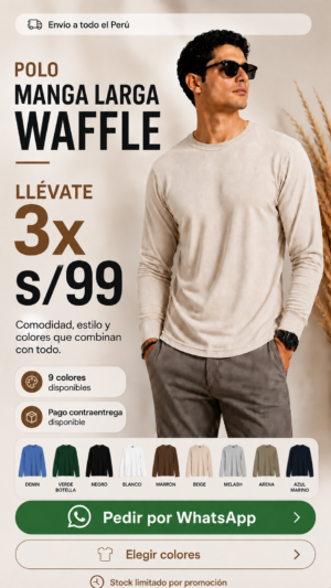 Polo larga wafle algodón
